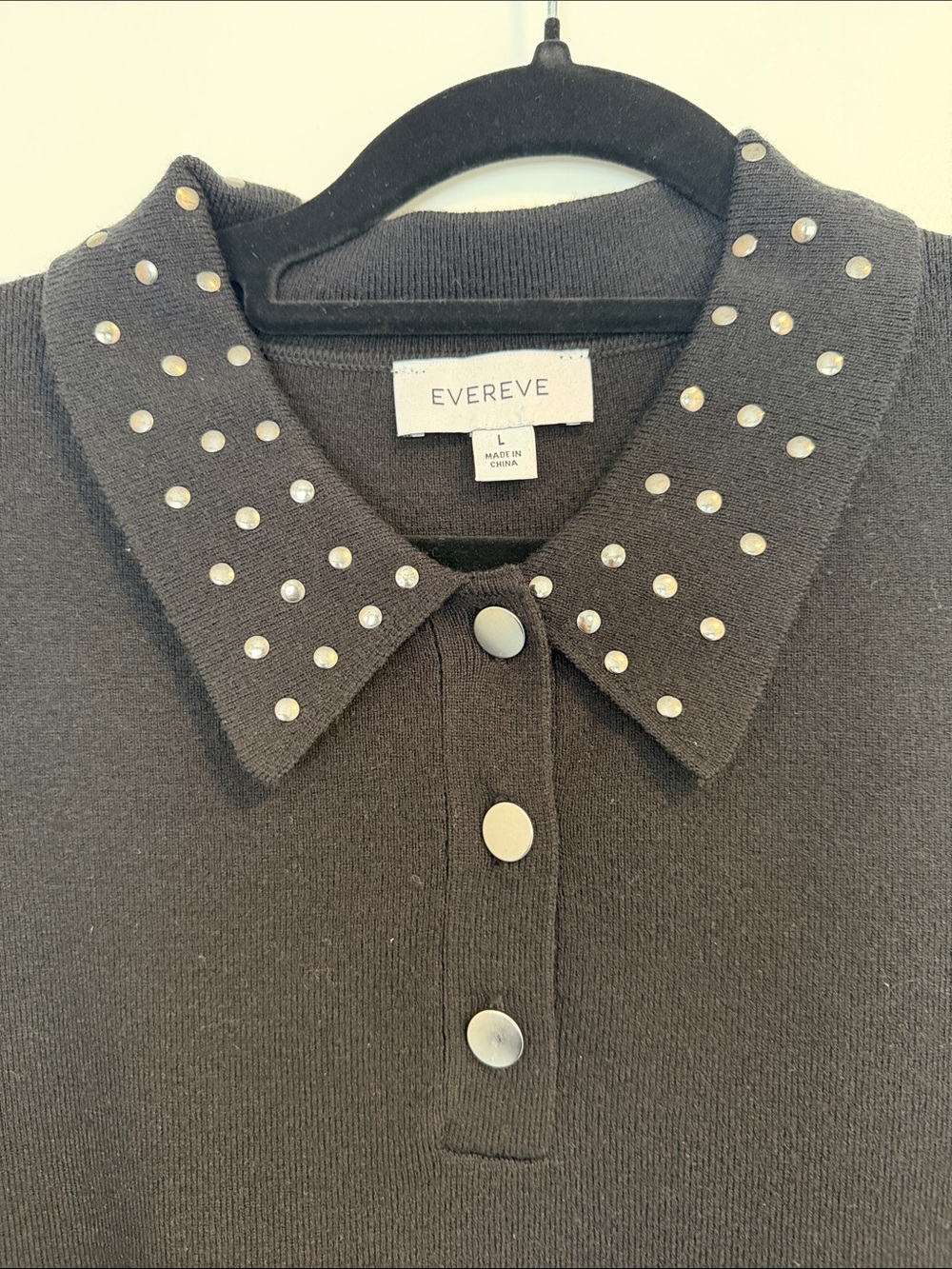 Evereve Black Studded-Collar Knit Polo Sweater - Picture 2 of 2